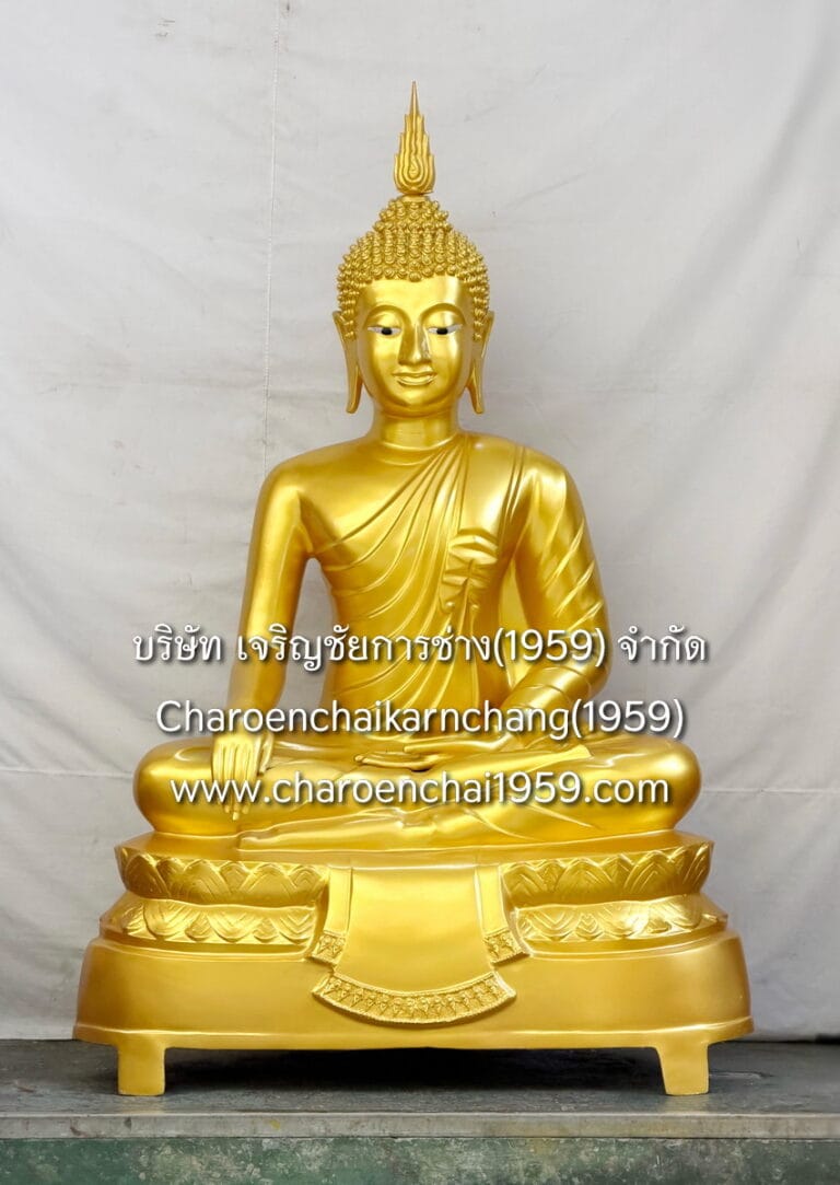 พระสุโขทัย 40 นิ้ว ฐานบัว สดุ้งมาร จีวรริ้ว ทองเหลือง พ่นสีทอง พิมพ์ อ.