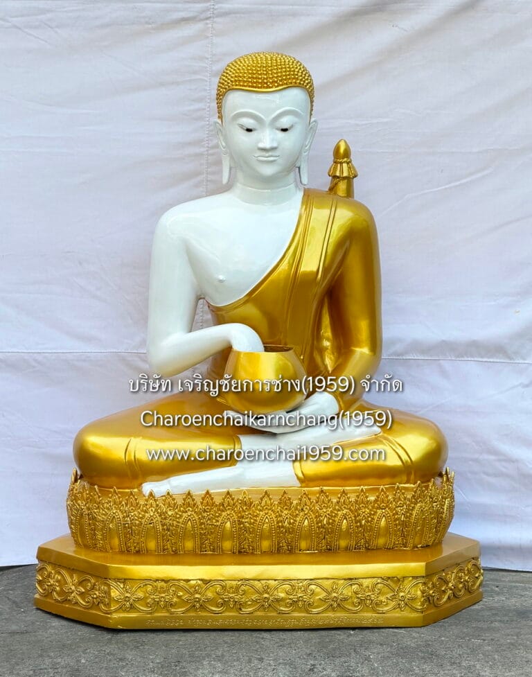 พระสิวรี นั่ง 30 นิ้ว ทองเหลือง องค์สีขาว-จีวรพ่นสีทอง พิมพ์ บม.