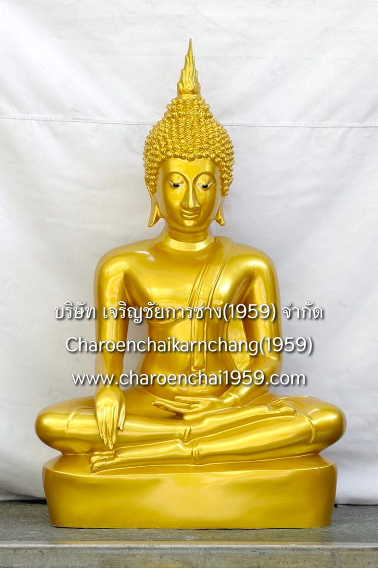 พระสุโขทัย 20 นิ้ว ฐานเตี้ย สดุ้งมาร ทองเหลือง พ่นสีทอง พิมพ์ ชช.