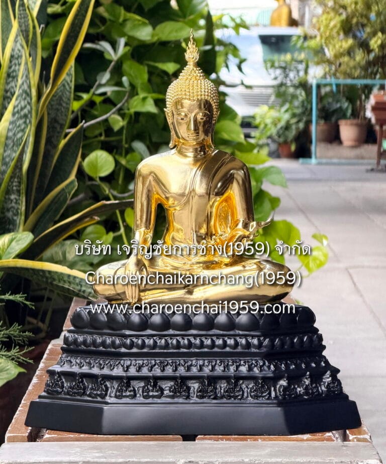 พระสุโขทัย 9 นิ้ว พุทธเจริญชัยศิลป์ พิมพ์สวย สดุ้งมาร ทองเหลือง องค์ปิดทอง100%-ฐานสีดำด้าน พิมพ์ จช.