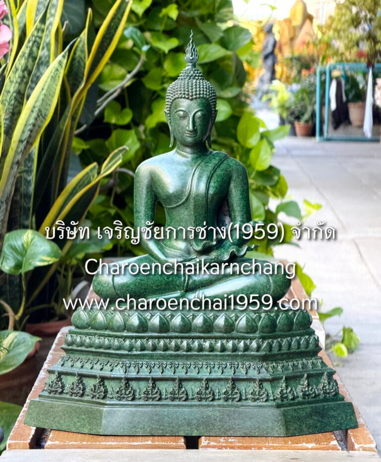 พระสุโขทัย 9 นิ้ว พุทธเจริญชัยศิลป์ พิมพ์สวย สมาธิ ทองเหลือง สีเขียวลายหิน พิมพ์ จช.ล2.