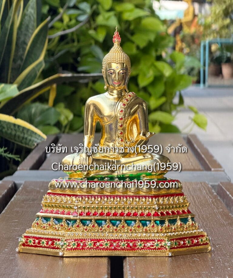 พระสุโขทัย 5 นิ้ว พิมพ์สวย พุทธเจริญชัยศิลป์ สดุ้งมาร ทองเหลือง ปิดทอง100% ลงยา พิมพ์ จช.
