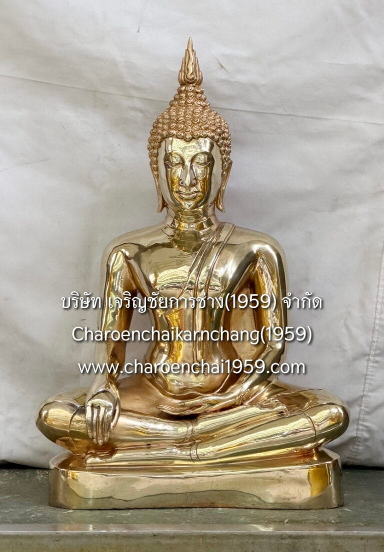 พระสุโขทัย 15 นิ้ว ฐานเตี้ย สดุ้งมาร ทองเหลือง ขัดเงา พิมพ์ ยง.