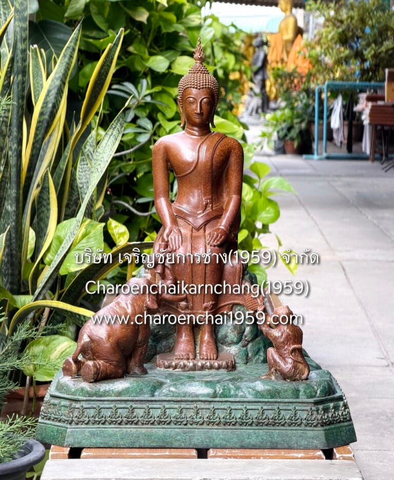 พระป่าเลไลยก์ 9 นิ้ว พุทธเจริญชัยศิลป์ พิมพ์สวย องค์สีอิฐ-ฐานสีเขียวลายหิน พิมพ์ จช.ล2.