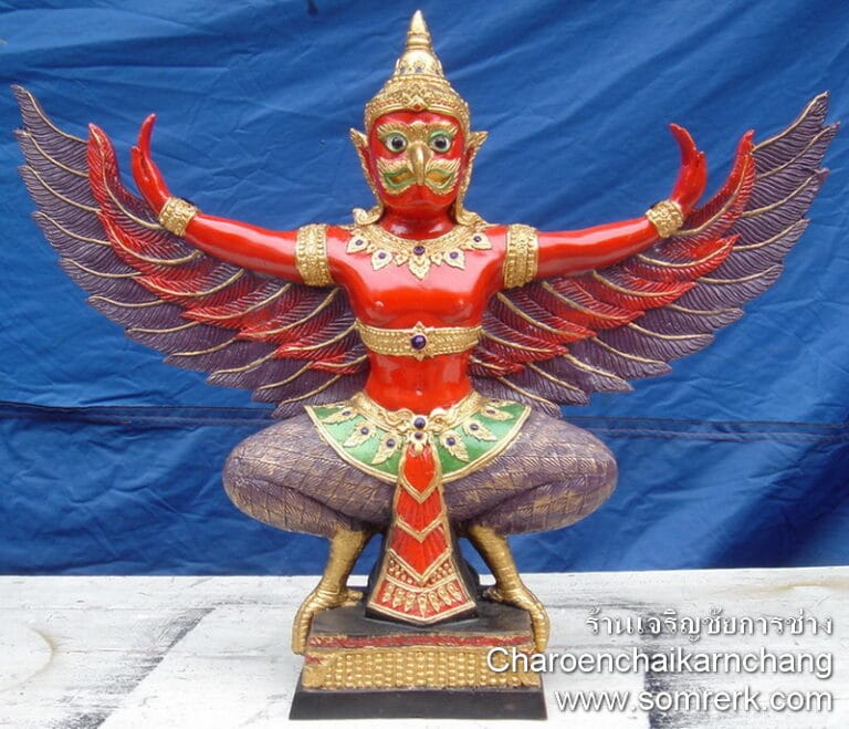 พญาครุฑ 12 นิ้ว ทองเหลือง ระบายสี