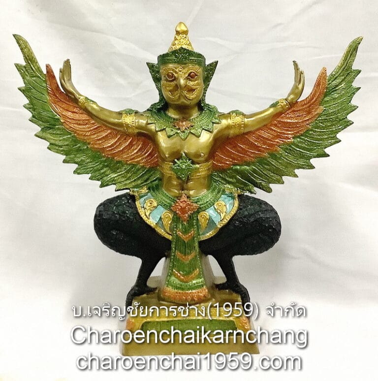 พญาครุฑ 7.9 นิ้ว นั่ง ฐานเหลี่ยม เพ้นท์สี พิมพ์ ยวภ.