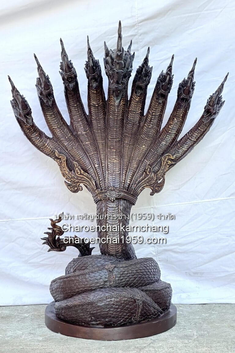 พญานาคราช 9 เศียร สูง 127 ซม. ทองเหลือง รมกีวี พิมพ์ บม.จช.