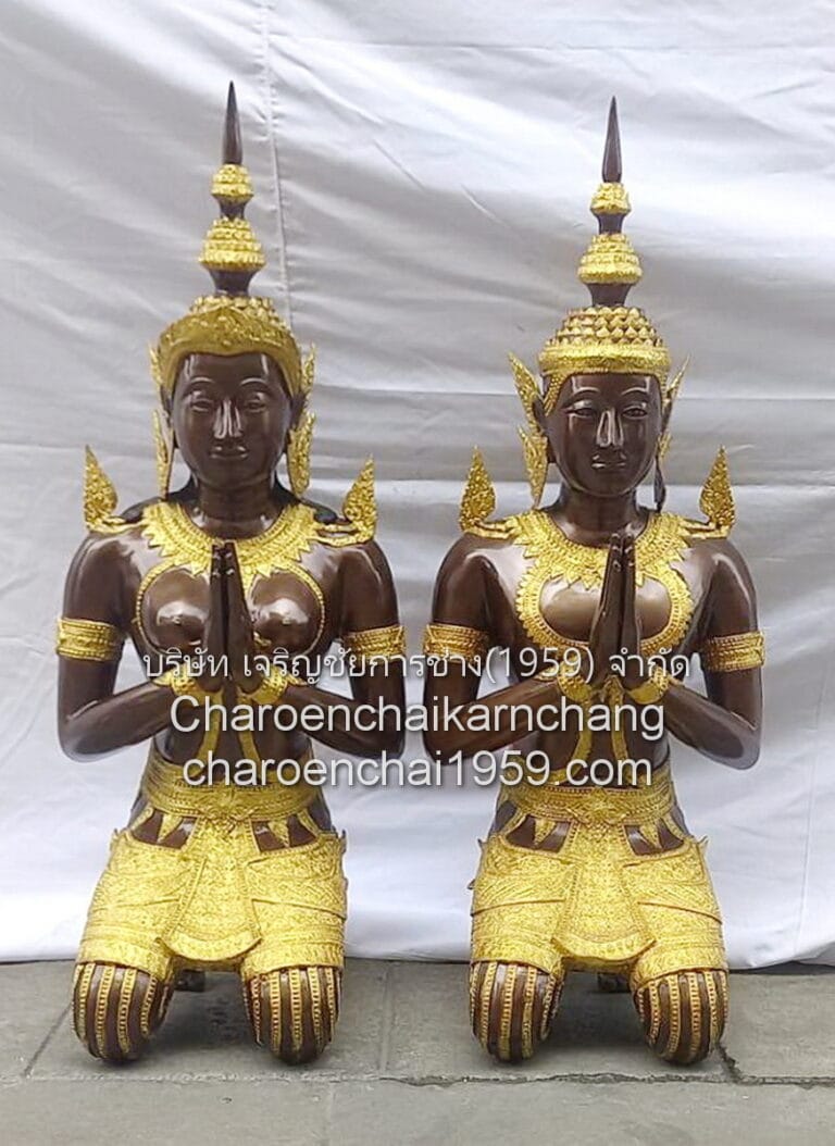 เทพพนม นั่งคุกเข่า ขนาด สูง 44 นิ้ว (ชาย) ทองเหลือง สีมันปูทาทอง พิมพ์ จช.