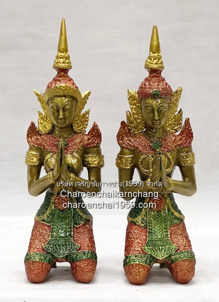 เทพพนม นั่งคุกเข่า ขนาด สูง 7 นิ้ว ทองเหลือง เพ้นท์สี พิมพ์ ยวภ.