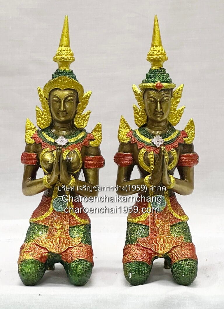 เทพพนม นั่งคุกเข่า ขนาด สูง 9 นิ้ว ทองเหลือง เพ้นท์สี พิมพ์ ยวภ.