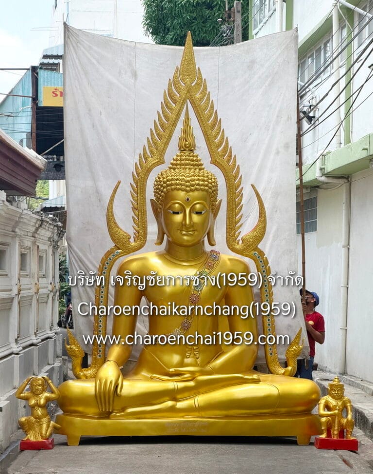 พระชินราช 109 นิ้ว ฐานเตี้ย ทองเหลือง พ่นสีทอง พิมพ์ อ. H450 W280 D130 ซม.