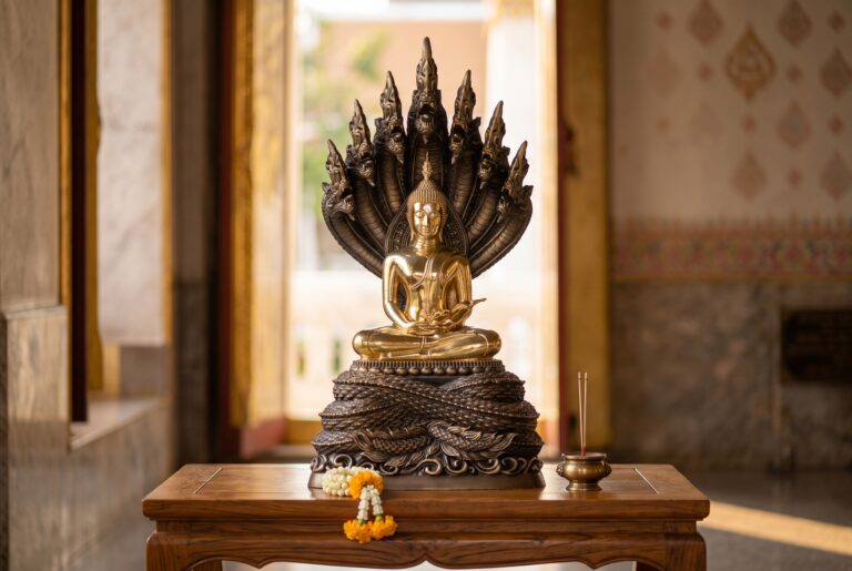 พระนาคปรก 5 นิ้ว พุทธเจริญชัยศิลป์ ทองเหลือง ขัดเงา-นาคกีวี พิมพ์สวย