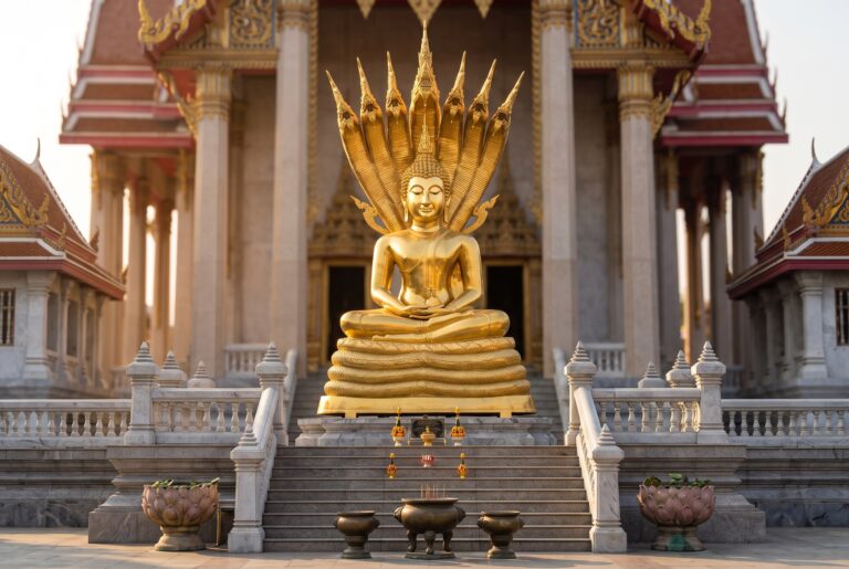 พระนาคปรก 80 นิ้ว พิมพ์หนา นาค7เศียร ทองเหลือง พ่นสีทอง พิมพ์ จช.