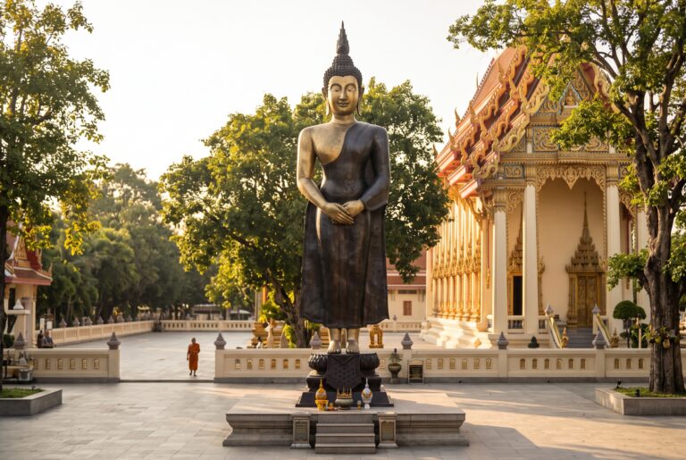 พระยืนประจำวัน องค์ใหญ่ สูง 740 ซม ทองเหลือง รมกีวี พิมพ์ จช.