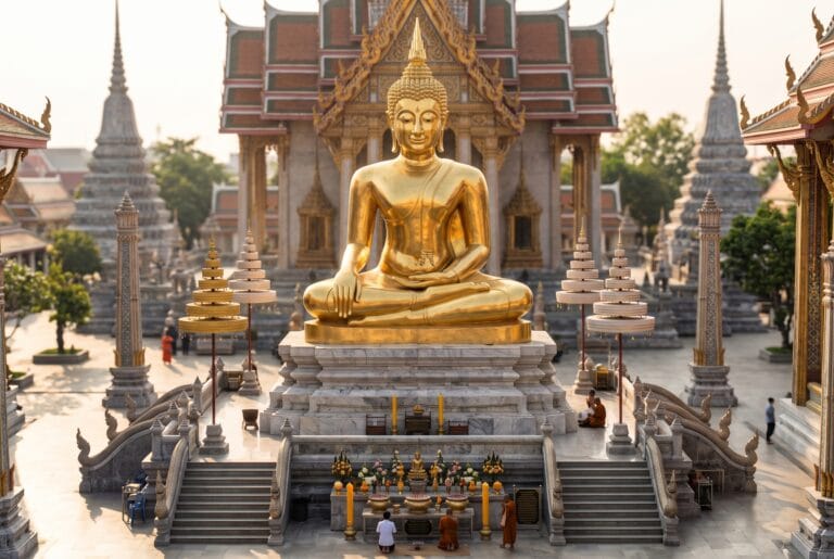 พระสุโขทัย 240 นิ้ว ฐานเตี้ย สดุ้งมาร ทองเหลือง